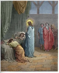 Auferweckung der Tochter des Jairus (Jesus erweckt die Tochter des Jairus) - Stich aus „Die illustrierte Bibel“ von Gustave Doré (1832-1883) - Stich aus „Die Doré-Bibel“