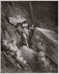 Die Göttliche Komödie (La Divina Commedia, La Divine Comédie), Inferno, 11. Gesang: Das brennende Grab von Papst Anastasius II., von Dante Alighieri (1265-1321), Illustration von Gustave Doré (1832-1883)