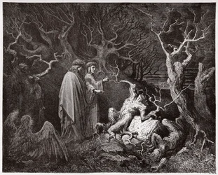 Die Göttliche Komödie (La Divina Commedia, La Divine Comédie), Inferno, 13. Gesang: Die Selbstmörder im Wald - von Dante Alighieri (1265-1321) - Illustration von Gustave Doré (1832-1883)