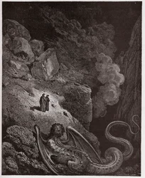Die Göttliche Komödie (La Divina Commedia, La Divine Comédie), Inferno, 17. Gesang: Geryon, Symbol der Täuschung - von Dante Alighieri (1265-1321) - Illustration von Gustave Doré (1832-1883)