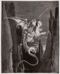 Die Göttliche Komödie, Inferno, 17. Gesang: Der Abstieg in den Abgrund auf Geryons Rücken - von Dante Alighieri (1265-1321) - Illustration von Gustave Doré (1832-1883)