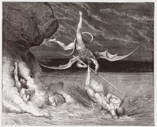 Die Göttliche Komödie, Inferno, 22. Gesang: Ciampolo entkommt dem Dämon Alichino in der fünften Bolgia - von Dante Alighieri (1265-1321) - Illustration von Gustave Doré (1832-1883)