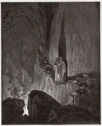 Die Göttliche Komödie (La Divina Commedia, La Divine Comédie), Inferno, 26. Gesang: Die flammenden Geister des Odysseus und Diomedes - von Dante Alighieri (1265-1321) - Illustration von Gustave Doré (1832-1883)