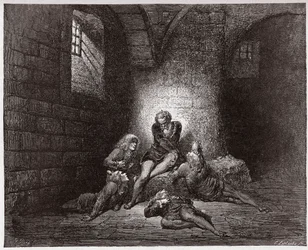 Die Göttliche Komödie, Inferno, Gesang 33: Ugolino und seine Söhne eingemauert und verhungert - von Dante Alighieri (1265-1321) - Illustration von Gustave Doré (1832-1883)