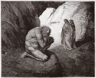Die Göttliche Komödie (La Divina Commedia, La Divine Comédie), Inferno, 7. Gesang: Vergil weist Plutus am Eingang zum vierten Kreis zurecht - von Dante Alighieri (1265-1321) - Illustration von Gustave Doré (1832-1883)