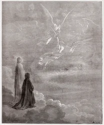 Die Göttliche Komödie, Paradiso, Gesang 18: Dante und Beatrice werden in die Sphäre des Jupiter versetzt - von Dante Alighieri (1265-1321) - Illustration von Gustave Doré (1832-1883)