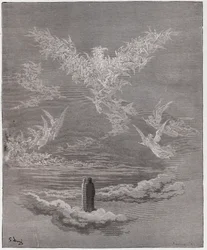 Die Göttliche Komödie (La Divina Commedia), Paradiso, Gesang 19: Die seligen Seelen bilden einen Adler am Himmel - von Dante Alighieri - Illustration von Gustave Dore