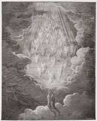 Die Göttliche Komödie, Paradiso, Gesang 21: Beatrice und Dante in der Sphäre des Saturn (Illustration von Gustave Doré)