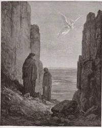 Die Göttliche Komödie (La Divina Commedia), Purgatorio, Gesang 19: Die Dichter steigen in den fünften Kreis auf - von Dante Alighieri (1265-1321) - Illustration von Gustave Doré (1832-1883)