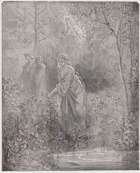 Die Göttliche Komödie, Purgatorio, Gesang 27: Dantes Traum von Leah auf der Wiese - von Dante Alighieri (1265-1321) - Illustration von Gustave Doré (1832-1883)