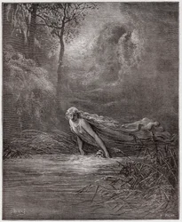 Die Göttliche Komödie, Purgatorio, Gesang 31: Dante taucht in den Fluss Lethe - von Dante Alighieri (1265-1321) - Illustration von Gustave Doré (1832-1883)