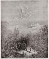 Die Göttliche Komödie, Purgatorio, Gesang 8: Die Engel vertreiben die Schlange - von Dante Alighieri (1265-1321) - Illustration von Gustave Doré (1832-1883)