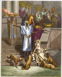 Das Gleichnis vom reichen Mann und dem armen Lazarus - Gravur aus 