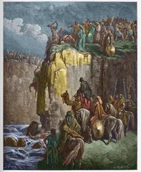 Die Abschlachtung der Propheten des Baal - Der Prophet Elija lässt die Priester des Baal umkommen - Stich in „Die illustrierte Bibel“ von Gustave Doré (1832-1883) - Stich aus „Die Doré-Bibel“