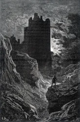 Das Schloss der Angst - Illustration der Angst von Gustave Doré, Gravur