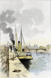 Englische Boote in der Nähe der Brücke der Heiligen-Väter oder Carrousel, Paris. Zeichnung von Gustave Fraipont (1849-1923) aus Saint-Juirs