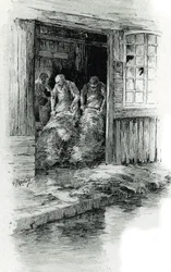 Gerber in der Rue des Gobelins in Paris Zeichnung von Gustave Fraipont (1849-1923) aus „La Seine à travers Paris“ von Saint-Juirs