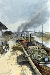 Ansicht des Canal de la Villette in Paris. Zeichnung von Gustave Fraipont (1849-1923) aus Saint-Juirs