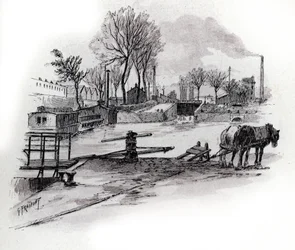 Ansicht des Canal Saint-Denis und Quai de la Gironde in La Villette, Paris Zeichnung von Gustave Fraipont (1849-1923) aus Saint-Juirs