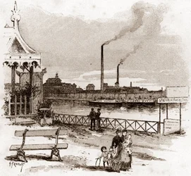 Ansicht des Quai de Javel in Paris, aktueller Quai André-Citroen Zeichnung von Gustave Fraipont (1849-1923) aus „La Seine à travers Paris“ von Saint-Juirs