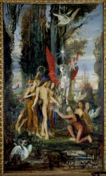 Der griechische Dichter Hesiod (8. Jahrhundert v. Chr.) und die Musen. Gemälde von Gustave Moreau (1826-1898) 19. Jahrhundert. Paris, Musée Gustave Moreau