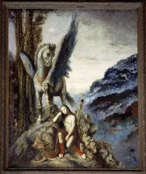 Der reisende Dichter. Ein nachdenklicher Reisender in der Nähe des Pferdeflügels Pegase. (Detail)