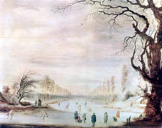 Winterlandschaft mit Schlittschuhläufern