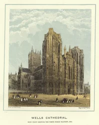 Kathedrale von Wells, Westfassade mit dem Nordportal, etc.