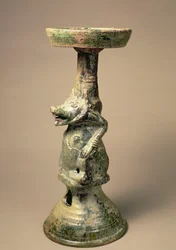 Frühe chinesische Töpferlampe, Grabartefakt, Han-Dynastie, 25-220 n. Chr. (Keramik)