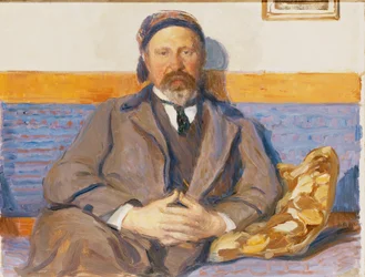 Porträt des Ehemanns der Künstlerin, George Pauli, auf einem Sofa sitzend