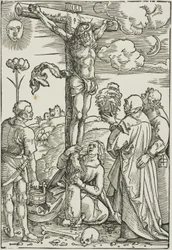 Christus am Kreuz mit Maria, Johannes, der Magdalena und Stephanus