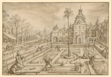 Bestellung eines Schlossgartens im Vorfrühling, vermutlich aus einer Folge von Monatsdarstellungen