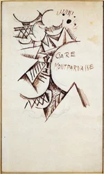 Gare Montparnasse. Zeichnung mit chinesischer Tinte und Bleistift von Hans Bolz (1885-1918) 1912