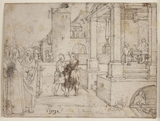 Christus umgeben von Aposteln und Pharisäern