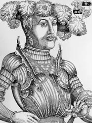 Porträt von Philipp I., Landgraf von Hessen, genannt der Großmütige (1504-1567), Gravur von Hans Brosamer (1495-1554)