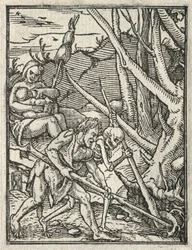 Der Totentanz: Vertreibung aus dem Paradies; Adam bebaut den Boden