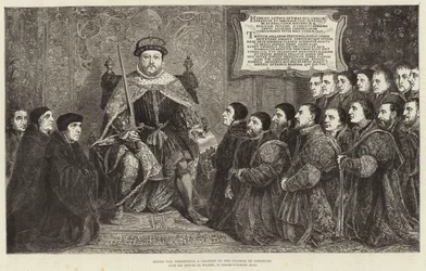 König Heinrich VIII. überreicht eine Urkunde an das College of Surgeons