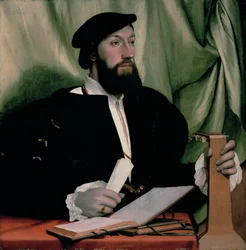 Unbekannter Herr mit Musikbüchern und Laute, ca. 1534
