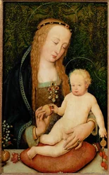 Die Heilige Maria reicht dem Kind einen Granatapfel