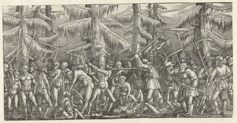 Kampf von nackten Männern und Bauern