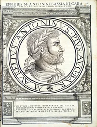 Heliogabalus, Illustration aus Imperatorum romanorum omnium orientalium et occidentalium verissimae imagines ex antiquis numismatis