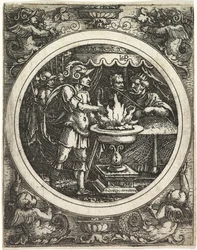 Mucius Scaevola hält seine Hand ins Feuer, ca. 1520