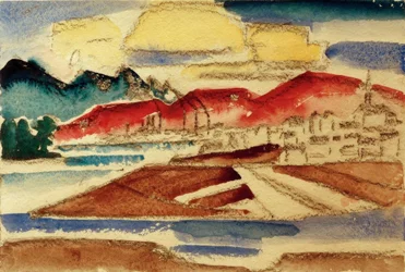 Landschaft mit roten Bergen