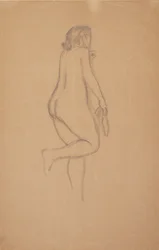 Stehendes weibliches Modell schräg von hinten gesehen