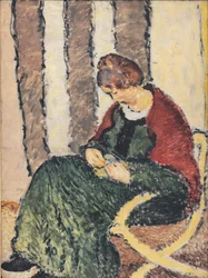 Die Schwester des Künstlers, Anna Giersing, mit einem roten Schal