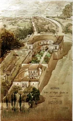 Eine perspektivische Ansicht der Villa di Papa Giulio in Rom