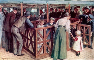 Der Sandkasten der Kinder zwischen den Decks auf der SS Empress of Britain