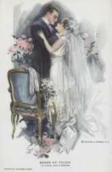 Sinn des Tastsinns - lieben und ehren: frisch verheiratetes Paar beim Küssen