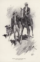 Zwei Charaktere, Penelope Drake und Randolph Shaw aus dem Roman Cowardice Court von George Barr McCutcheon (Lithografie)