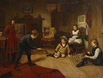Kinder spielen in einem Innenraum, 1893